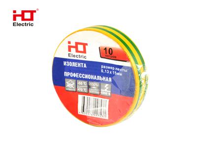 Изолента ПВХ 0,13x15мм 10M (уп./10 шт) желто-зеленая HLT